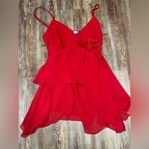 Vintage Y2K Red floral babydoll top with adjustable straps and flowy hem